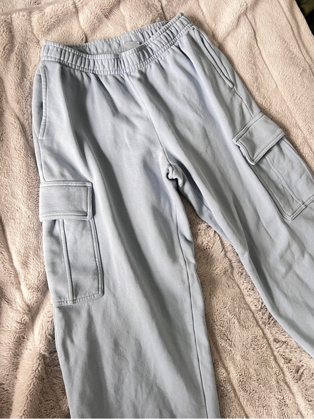Aritzia TNA Light Blue Cozy Fleece Cargo Sweatpants